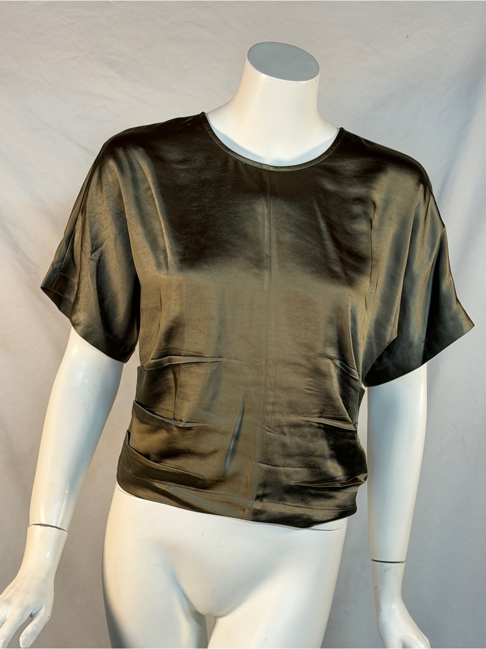 Lilla P Olive Satin Short-Sleeve Blouse - Picture 4 of 12